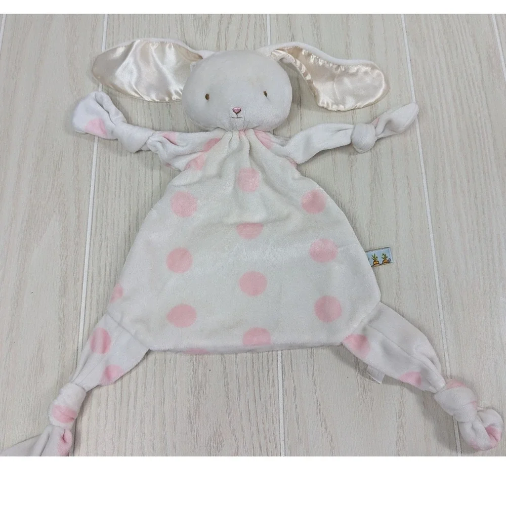 Bunnies By The Bay Knotty Buddy White Pink Polka Dot Security Blanket Lovey
